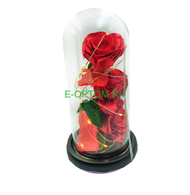 Роза в стеклянной колбе с подсветкой 24 см