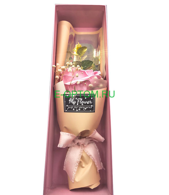 Роза розовая искусственная в подарочной упаковке