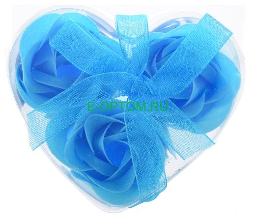 Мыльные синие розы в коробке в форме сердца 3 штуки