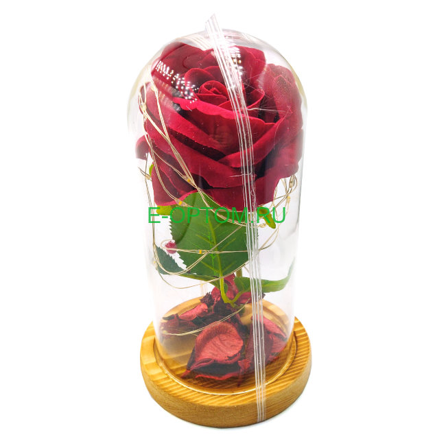 Роза красная в стеклянной колбе 18 см