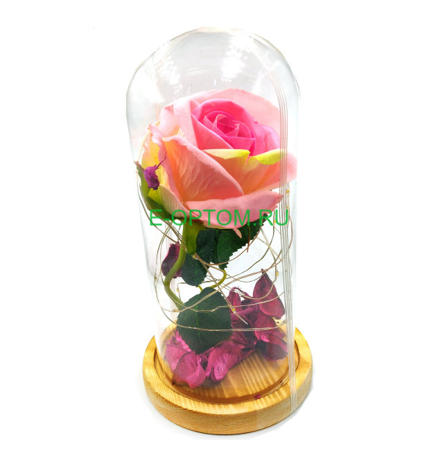 Роза в стеклянной колбе с подсветкой 18 см