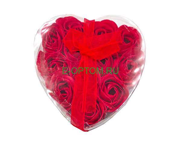 Мыльные красные розы в коробке в форме сердца 12 штук