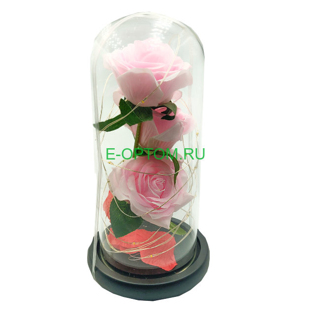 Роза в стеклянной колбе с подсветкой 22 см