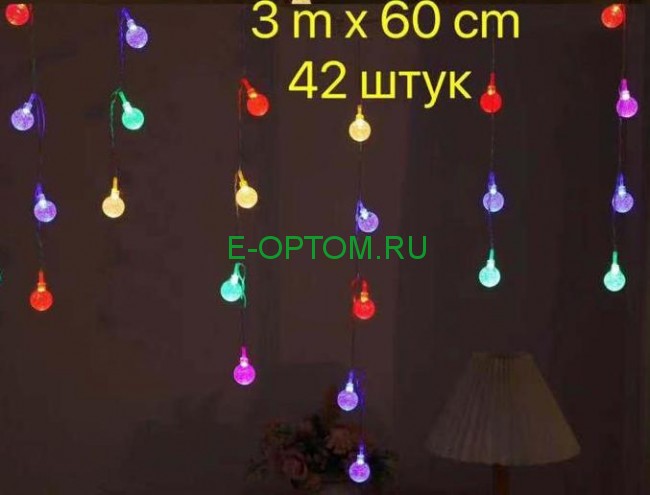 Гирлянда штора "новогодние фонарики" 3м х 70 (50 и 30)см