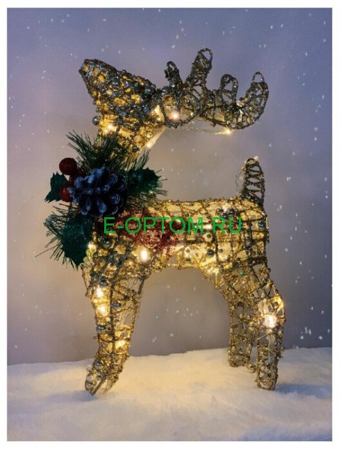 Украшение новогоднее "Новогодний светящийся светодиодный олень" (Золотой)