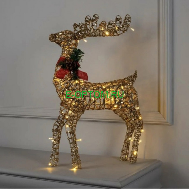 Украшение новогоднее "Новогодний светящийся светодиодный олень" (Золотой)
