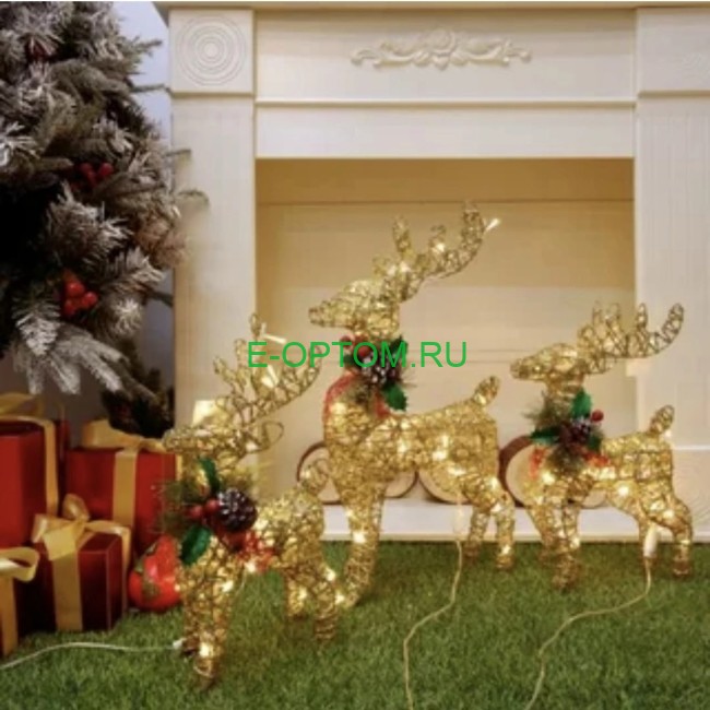 Украшение новогоднее "Новогодний светящийся светодиодный олень" (Золотой)