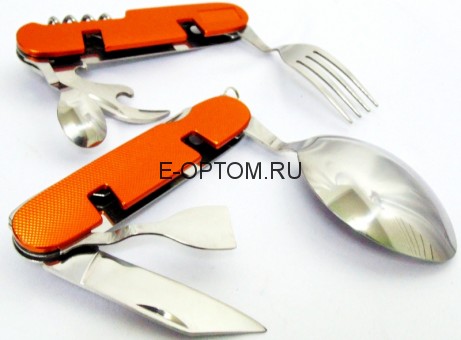 Складной столовый набор из нержавеющей стали с оранжевой ручкой