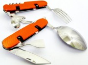 Складной столовый набор из нержавеющей стали с оранжевой ручкой