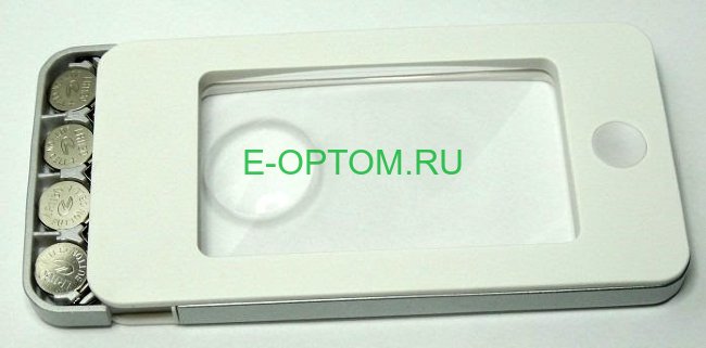 Лупа с подсветкой (Айфон) в кожаном чехле 5х, 75х43 мм, 16х d=23 мм ,белая