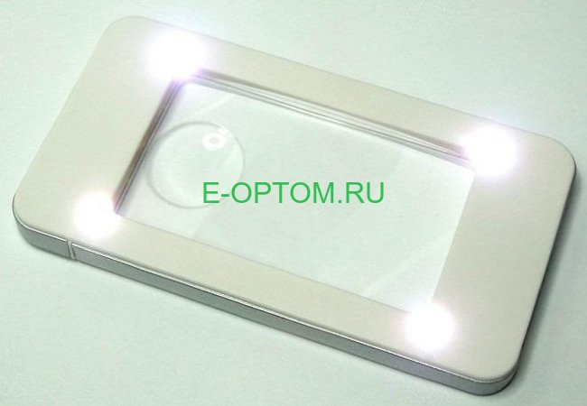 Лупа с подсветкой (Айфон) в кожаном чехле 5х, 75х43 мм, 16х d=23 мм ,белая