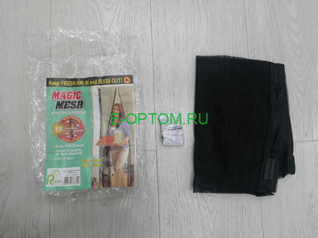 Сетка антимоскитная сетка Magic Mesh на магнитах 9 шт., 100х210 см, цвет черный