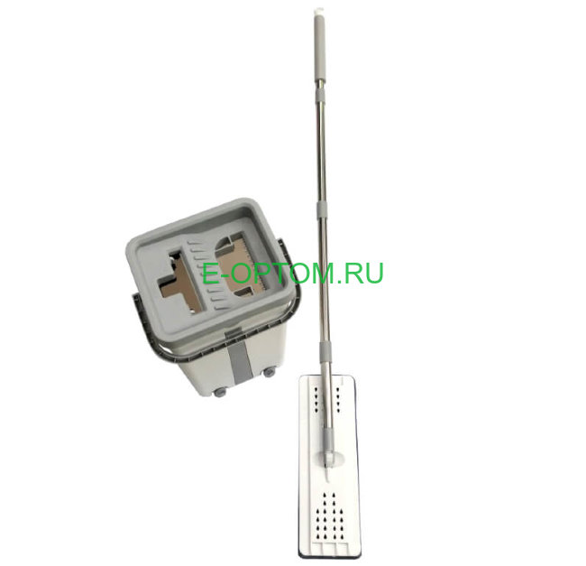 Комплект - ведро 8 л с системой отжима и швабра с допол. насадкой, белое с серым Комплект - ведро 8 л с системой отжима и швабра с допол. насадкой, белое с серым