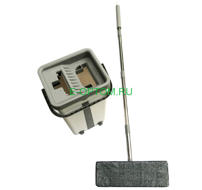 Комплект - ведро с системой отжима и швабра с допол. насадкой (в одной коробке цвета -молочное и зеленое)